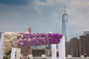 Nicole & Mark Wedding - Ombre Chuppah - Lavender Ocean Song Rose Purple Cool Water Rose Lavender Purple Carnation White Hydrangea - Tribeca Rooftop - by Shlomo Cohen Photography