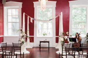 Paige and Mark - Manzanita Branch Tibet Spray Rose Ranunculus Silver Dollar Euc Moss Chuppah - India House - Photography by Lauren Fair - LFP370