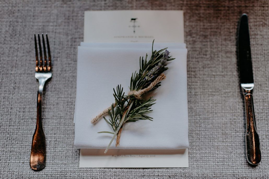 Stephanie & Mike Wedding - Rosemary Lavender Napkin Accent - Blue Hill at Stone Barns - Photography by Golden Hour Studio