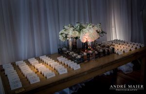 Lauren and Will Wedding - Parv Silver Dollar Euc Hydrangea Olive Green Garden Spray Rose Stock Card Table Arrangements - by Andre Maier Photography - 393