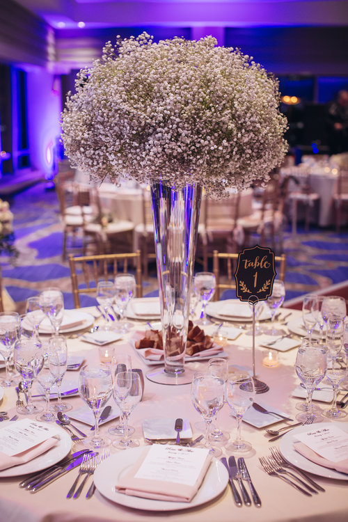 Rosa and Alex Wedding Babys Breath High Centerpiece Hyatt Regency