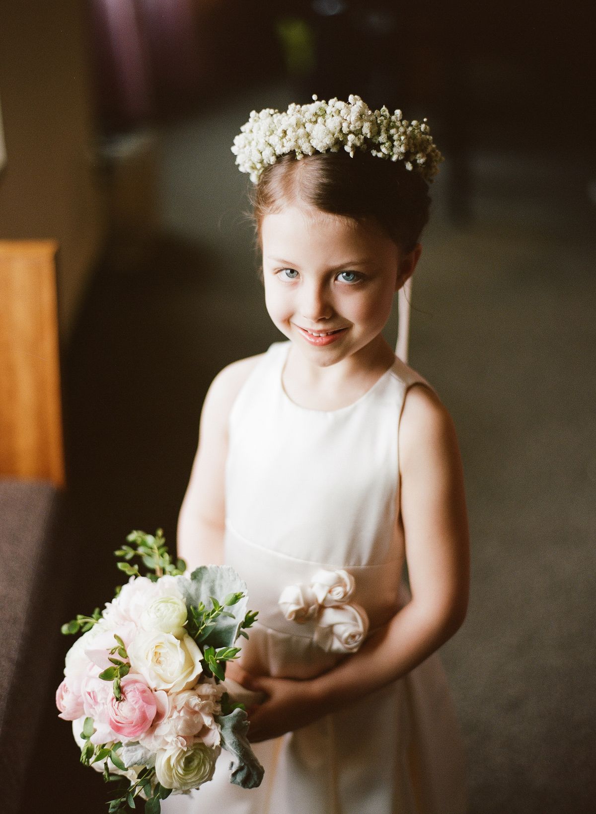 Tracy and Ben Wedding Babys Breath Flower Girl Crown and Toss Bouquet