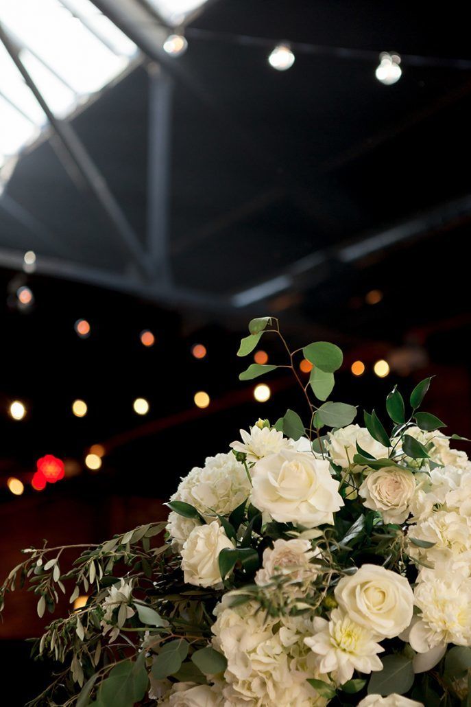 Aerin and Steven Wedding - High Centerpiece of Dahlia Silver Dollar Euc Hydrangea Olive Greens Peony Garden Tibet Rose Ruscus - 26 Bridge Brooklyn - Susan Shek Photography