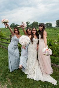 Lauren and Jordan Wedding - Bridal Party Peony Bridal Bouquet Peony Ranunculus Garden Menta Rose Bridesmaid Bouquets- Blue Hill at Stone Barns NY - Photography by Craig Paulson