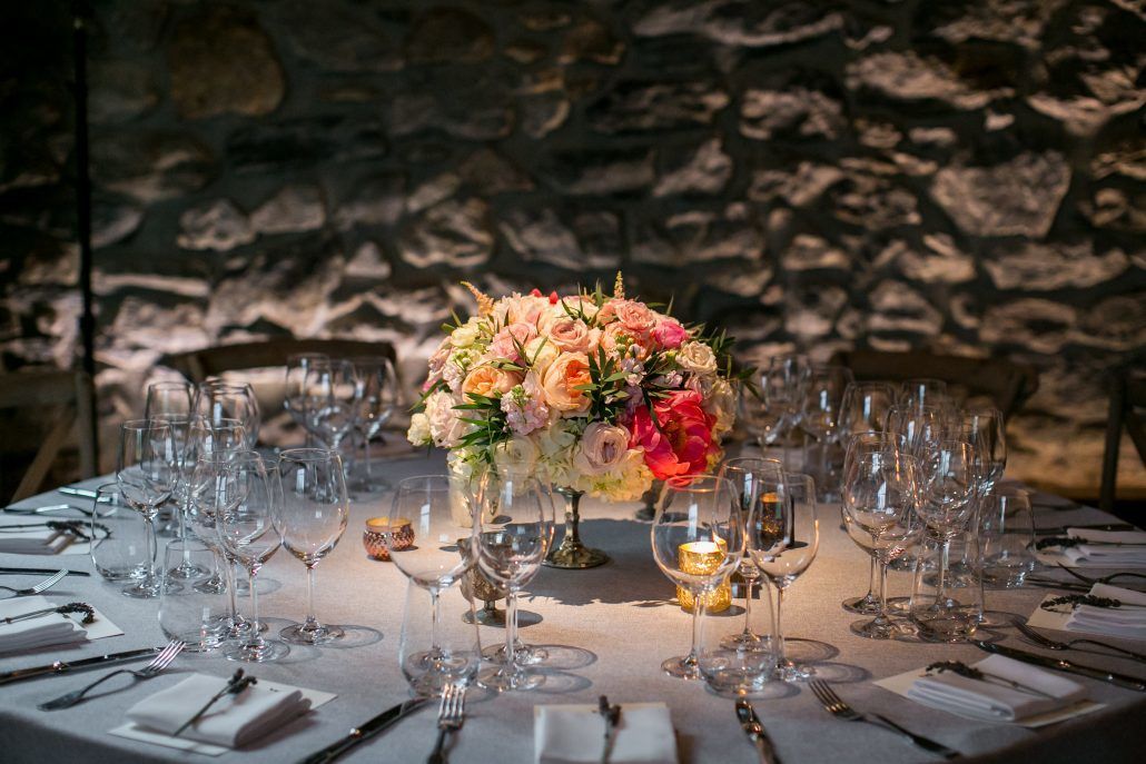 Lauren and Jordan Wedding - Low Centerpiece - Blue Hill at Stone Barns NY - Photography by Craig Paulson