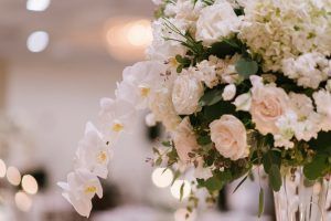 Amanda & Daniel Wedding - High Centerpiece Silver Dollar Parv Euc Hydrangea Lisianthus Phal Orchid Rose Stock - Stonebridge Country Club Long Island - by Off Beet Productions - 762