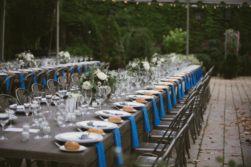 Christina & Derek Wedding - Low Centerpiece Tablescape - The Foundry LIC - Kevin Markland Photography