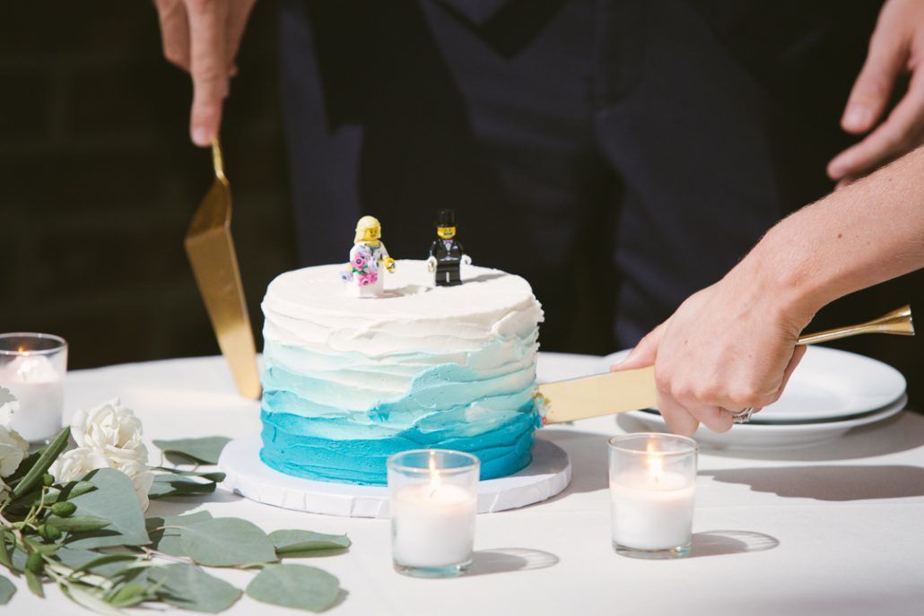 Christina & Derek Wedding - Wedding Cake with Lego Cake Topper by Mini Melanie - The Foundry LIC - Kevin Markland Photography 