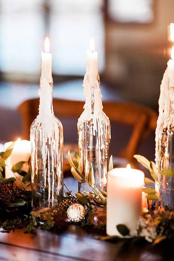 Rustic Arrangement with Candles - via weddinginclude.com