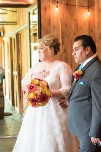 Bride with Bouquet and Groom with Boutonniere - via katherineelizabethevents.com
