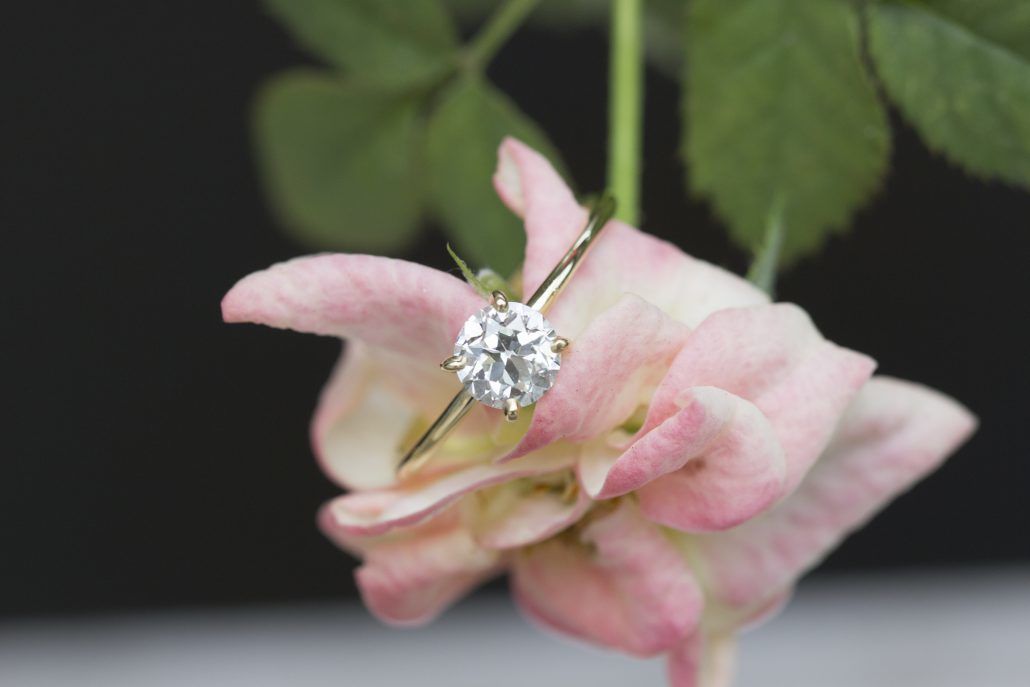 4 Prong Engagement Ring - 18k white gold with white brilliant diamond - via fitzgeraldjewelry.com