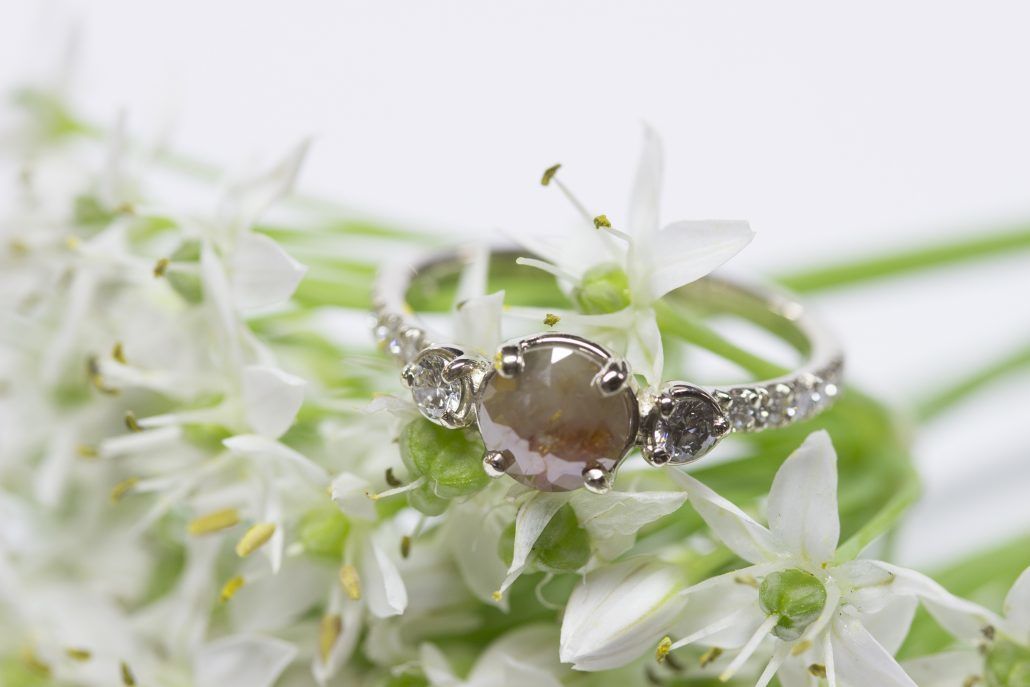 Bella Engagement Ring - rose cut rustic diamond with platinum band and reclaimed side stones - via fitzgeraldjewelry.com 