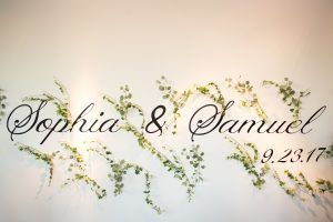 Sophia & Sam Wedding - Bride and Groom Sign with Greenery - Tribeca 360 NYC - by Shira Weinberger