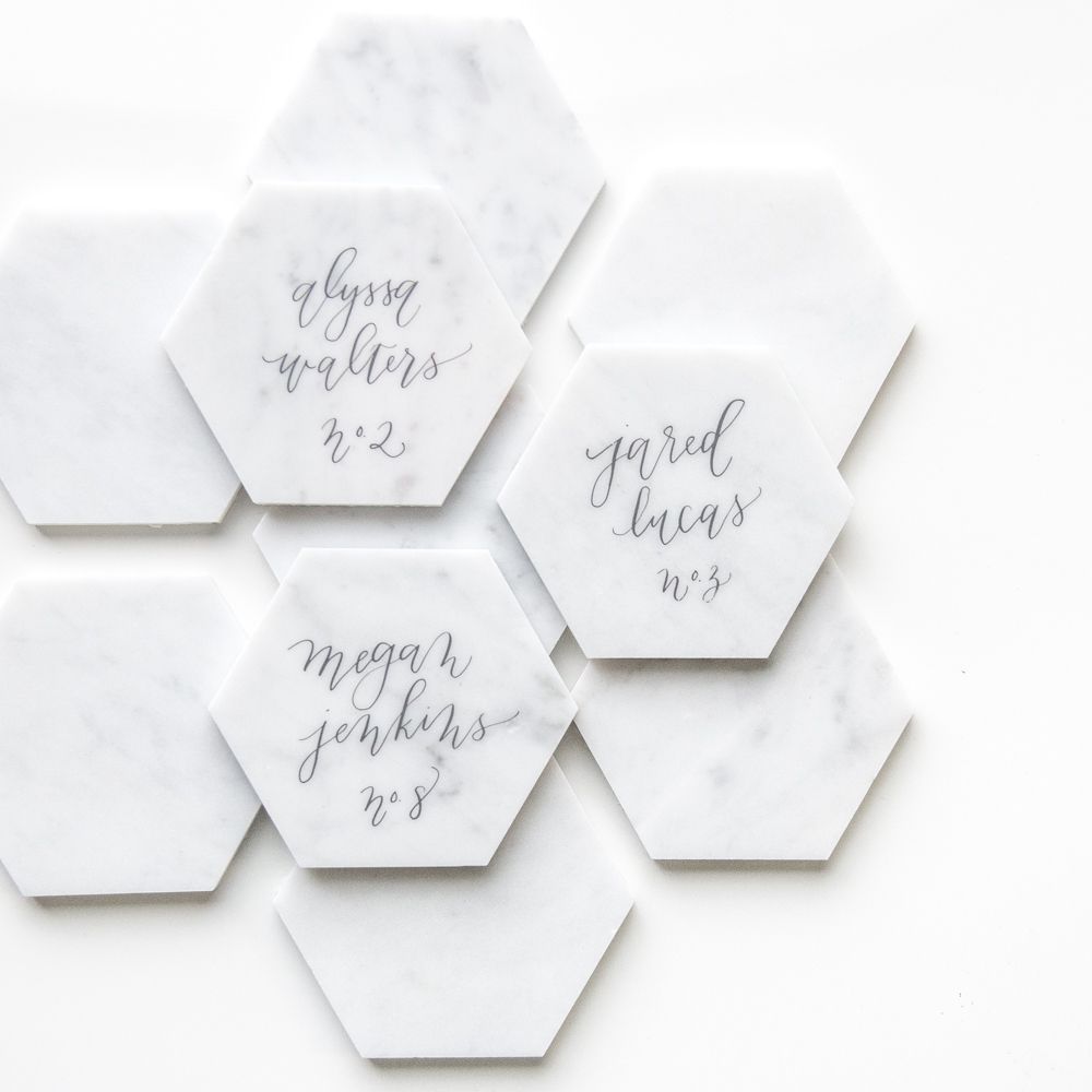 Marble Place Cards - via lhcalligraphy.com