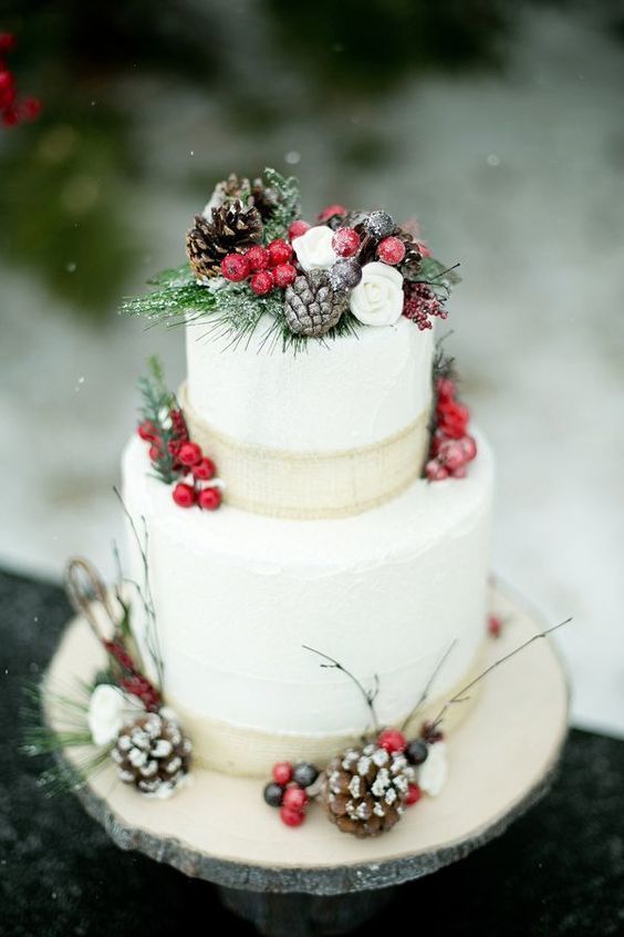Berry and Pine Cone Wedding Cake - via mywedding.com