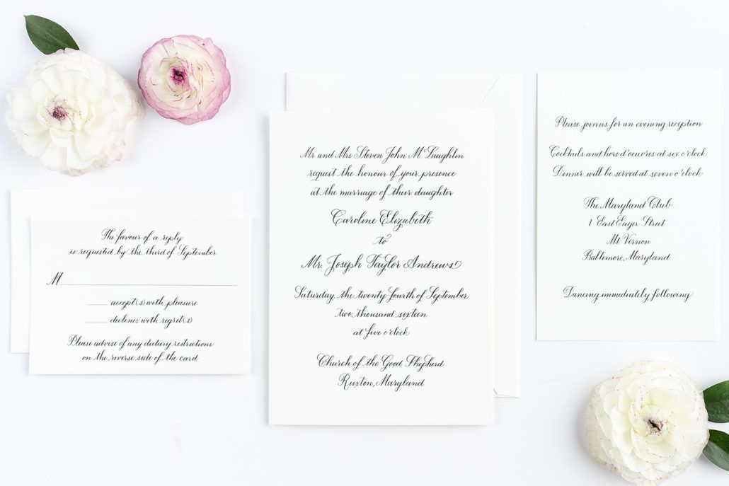 All Calligraphy Wedding Invitations Set - via lhcalligraphy.com