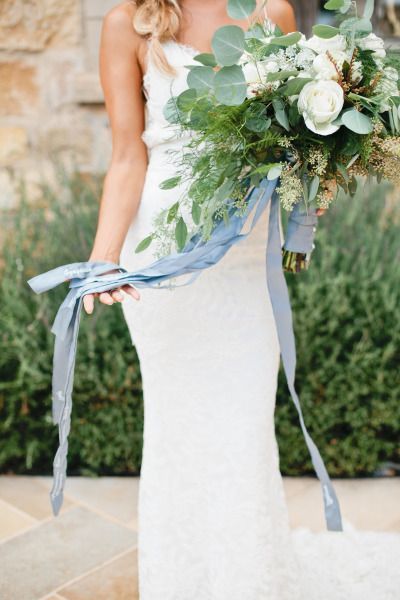 Bridal Bouquet with Blue Ribbon Accent - via stylemepretty.com