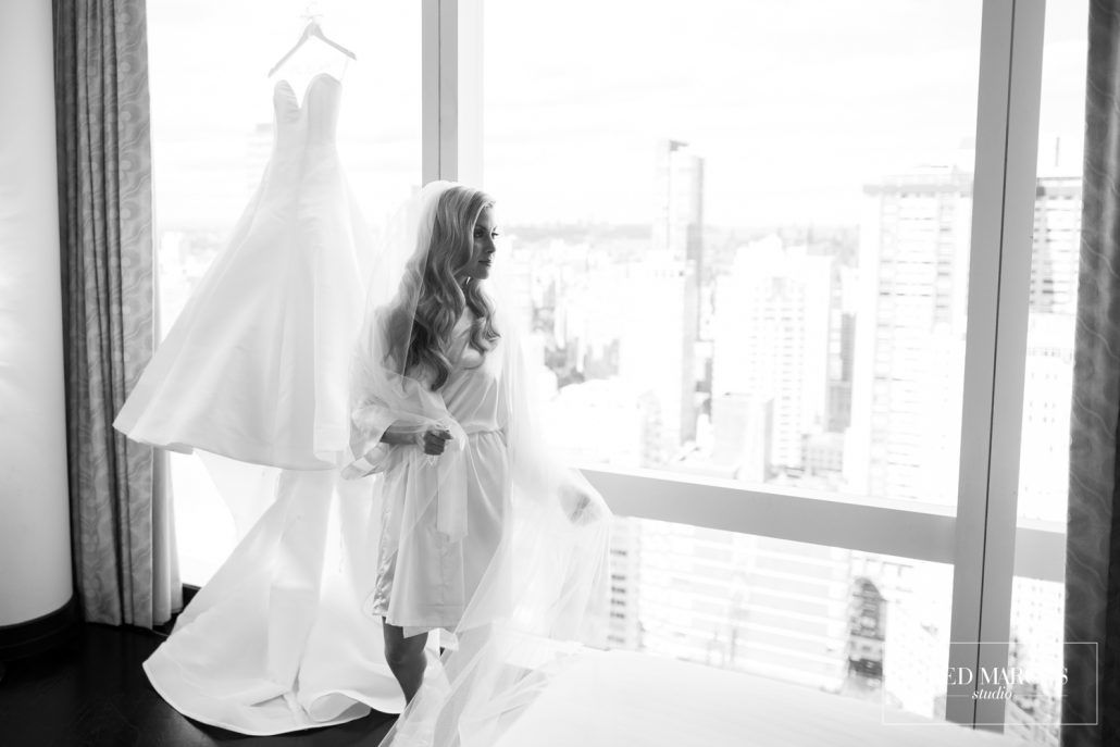 Marianna & Peter Wedding - Bridal Portrait - Vera Wang Dagmar Dress Veil - Mandarin Oriental New York - Fred Marcus Studio