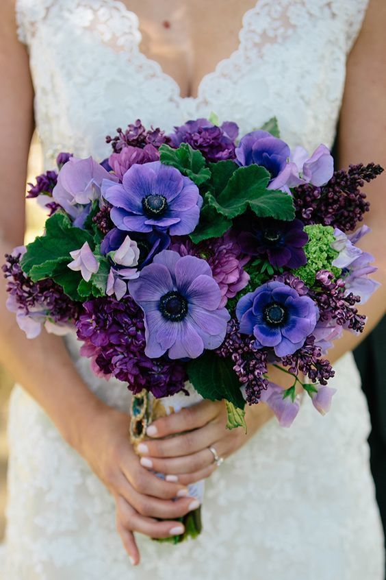 Bridal Bouquet - Purple Anemone - via moncheribridals.com