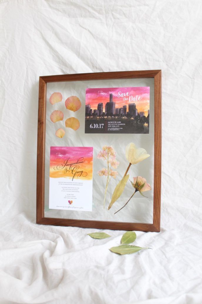 Framed Florals - custom designed work with wedding flowers and invitation - courtesy of artist