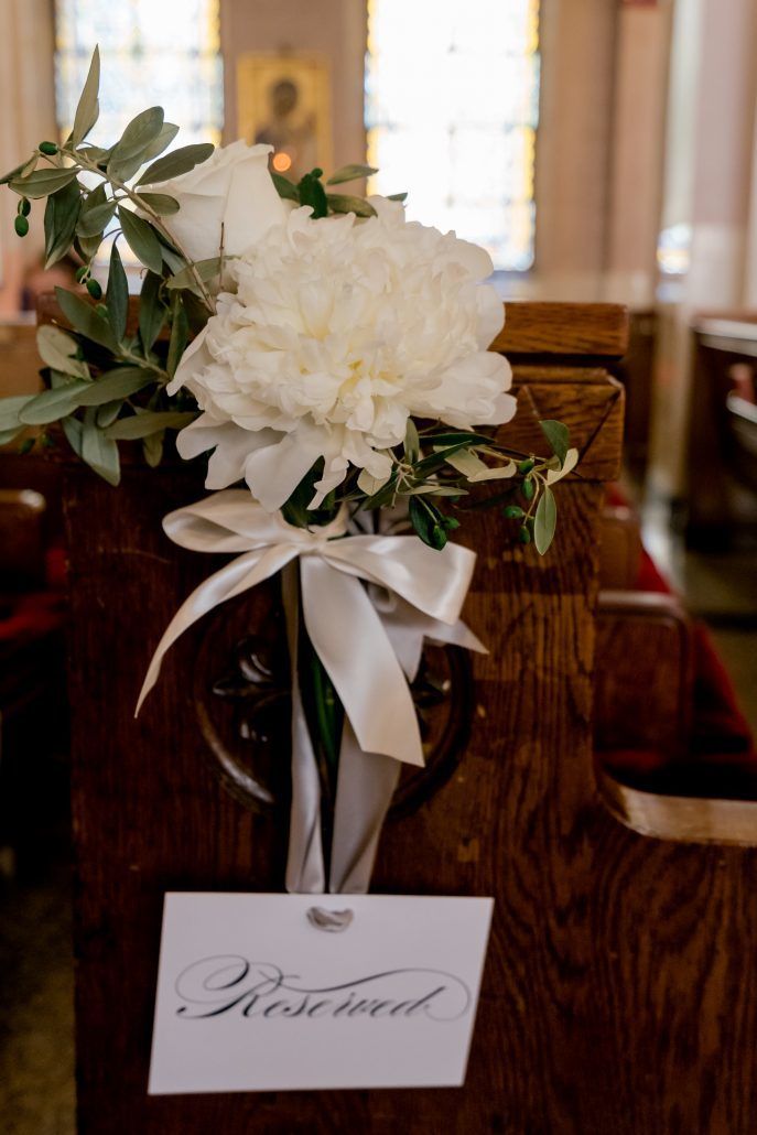 Aerin and Steven Wedding - Pew Flowers - Holy Trinity Cathedral Manhattan - Susan Shek Photography