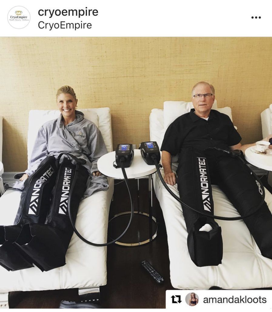 Amanda Kloots gets pre-wedding pampering in Normatec Leg Recovery Boots - courtesy Cryo Empire