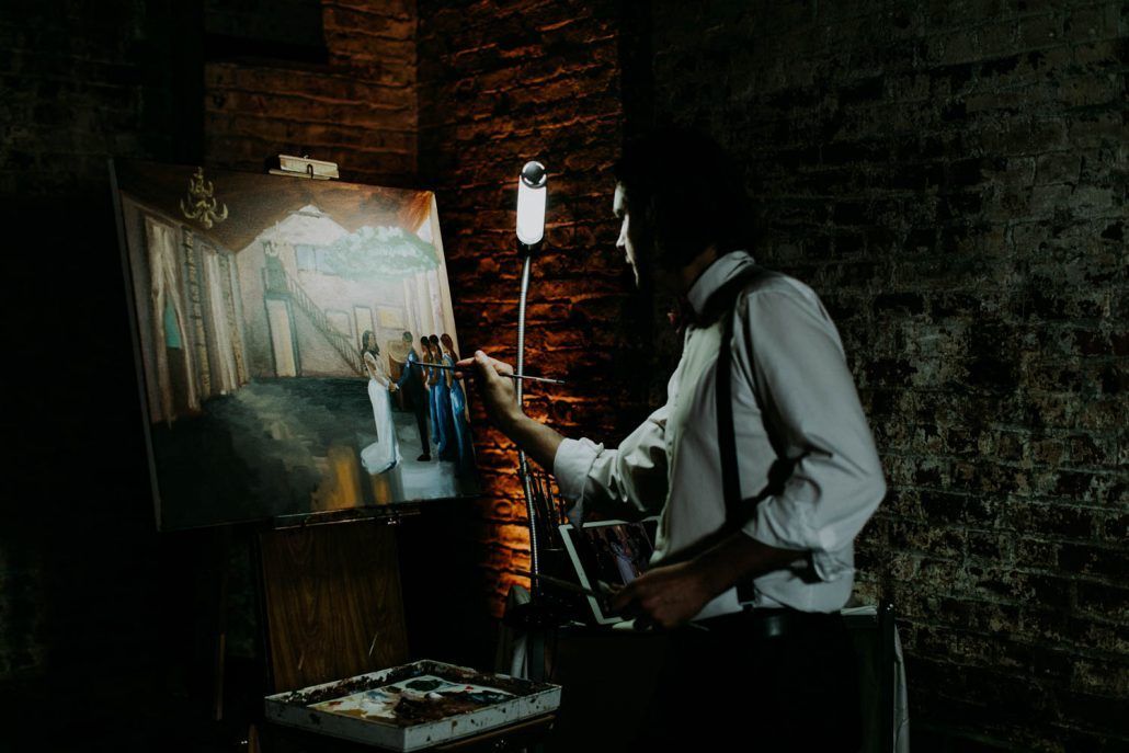 Ashley & Tiffany Wedding - Live Painter Captured on Canvas - Green Building Brooklyn - by Amber Gress