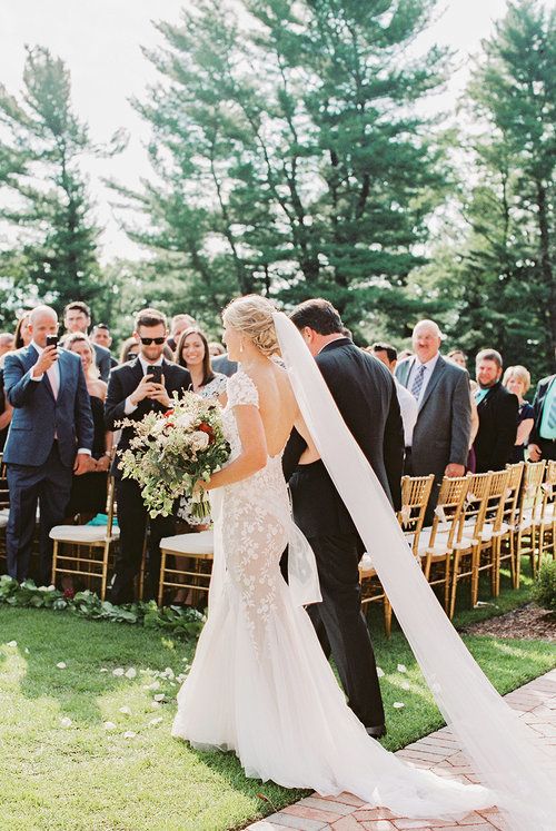 Kate & Chase Wedding - Bride Walking Down Aisle - Mansion at Natirar - by Sally Pinera